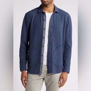 Johnnie O’s Ruettiger Knit Button-Up Shirt Men's Blue Textured Shacket NWT